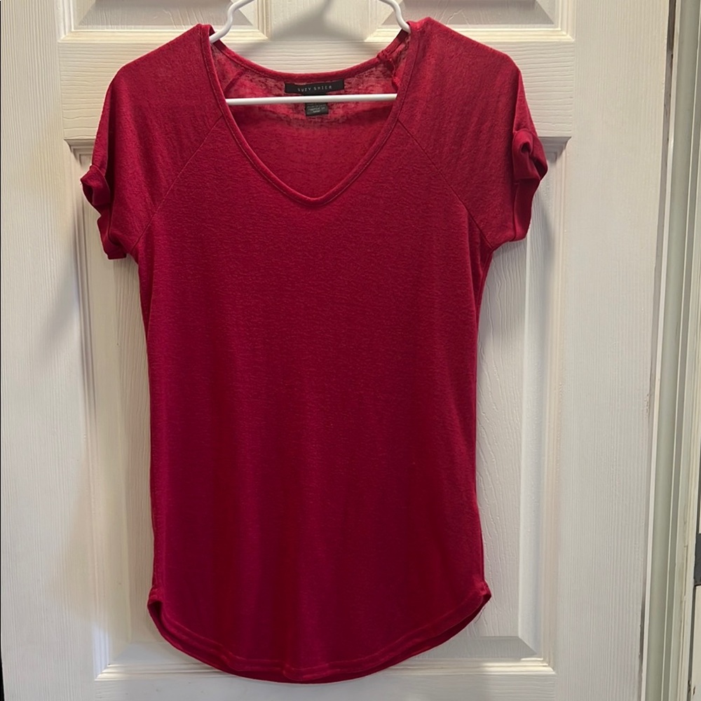 Women's Dark Pink V-Neck Top